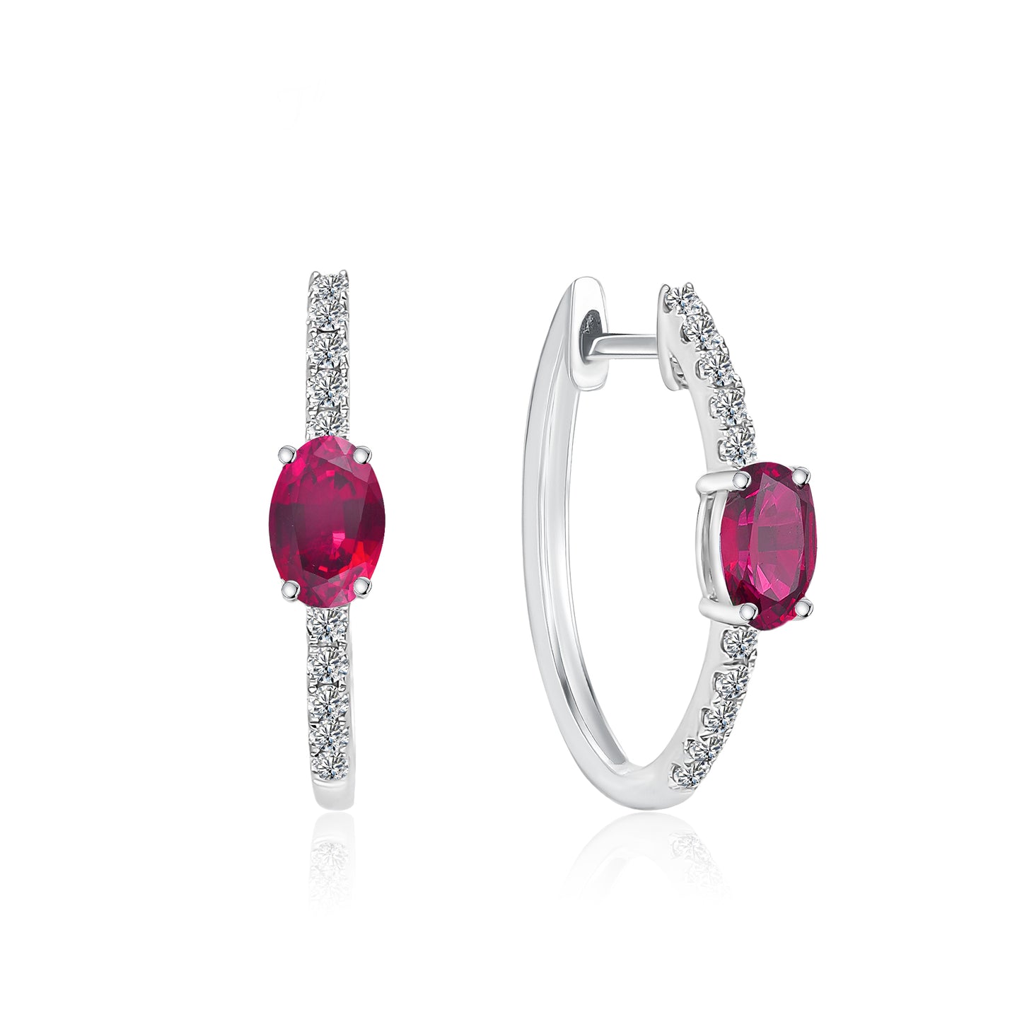 TDG 10K Gold Lab-Grown Ruby & Diamond Hoop Earrings