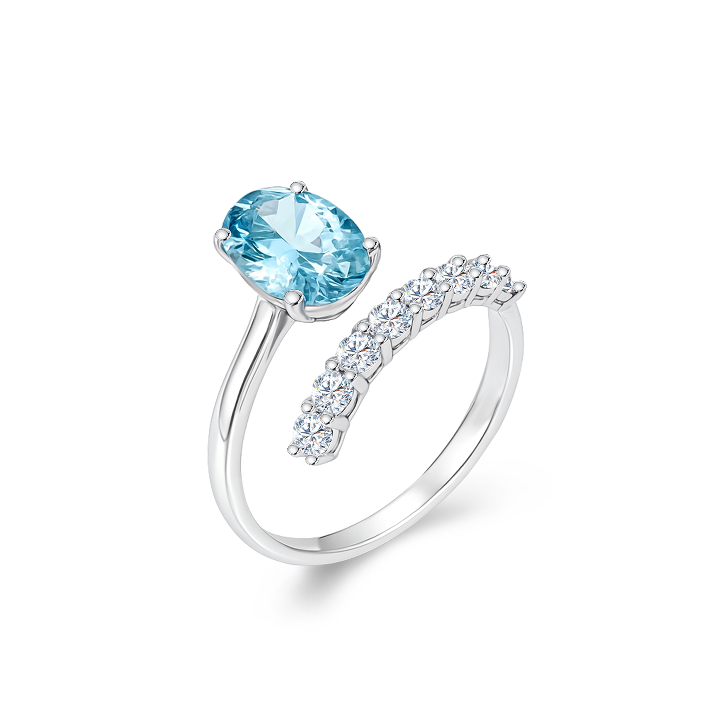 TDG 18K White Gold Open Band Ring with Blue Lab Grown Diamond & Diamond Accents – IGI Certified