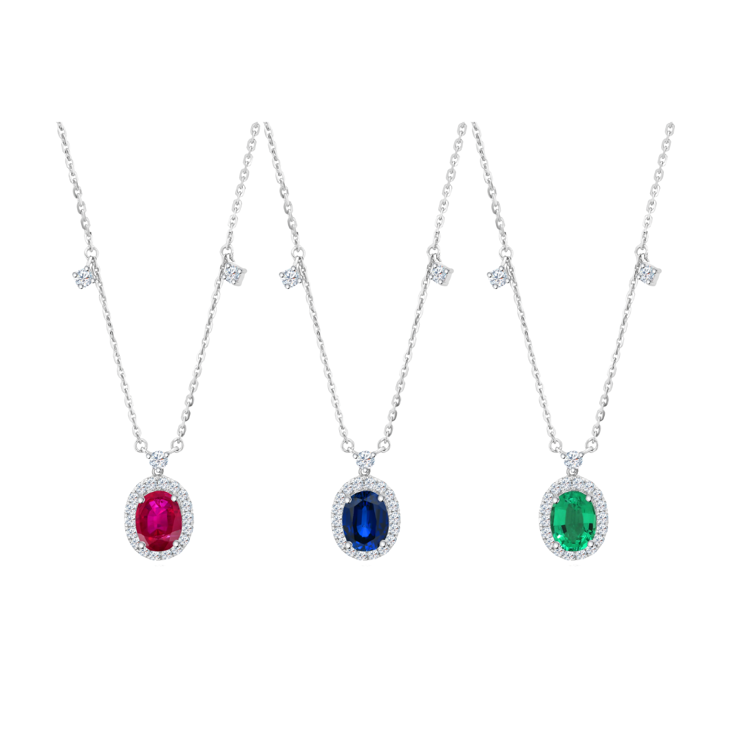 10K Gold Lab Grown Oval Shaped Gemstone Dangling Diamond Necklace