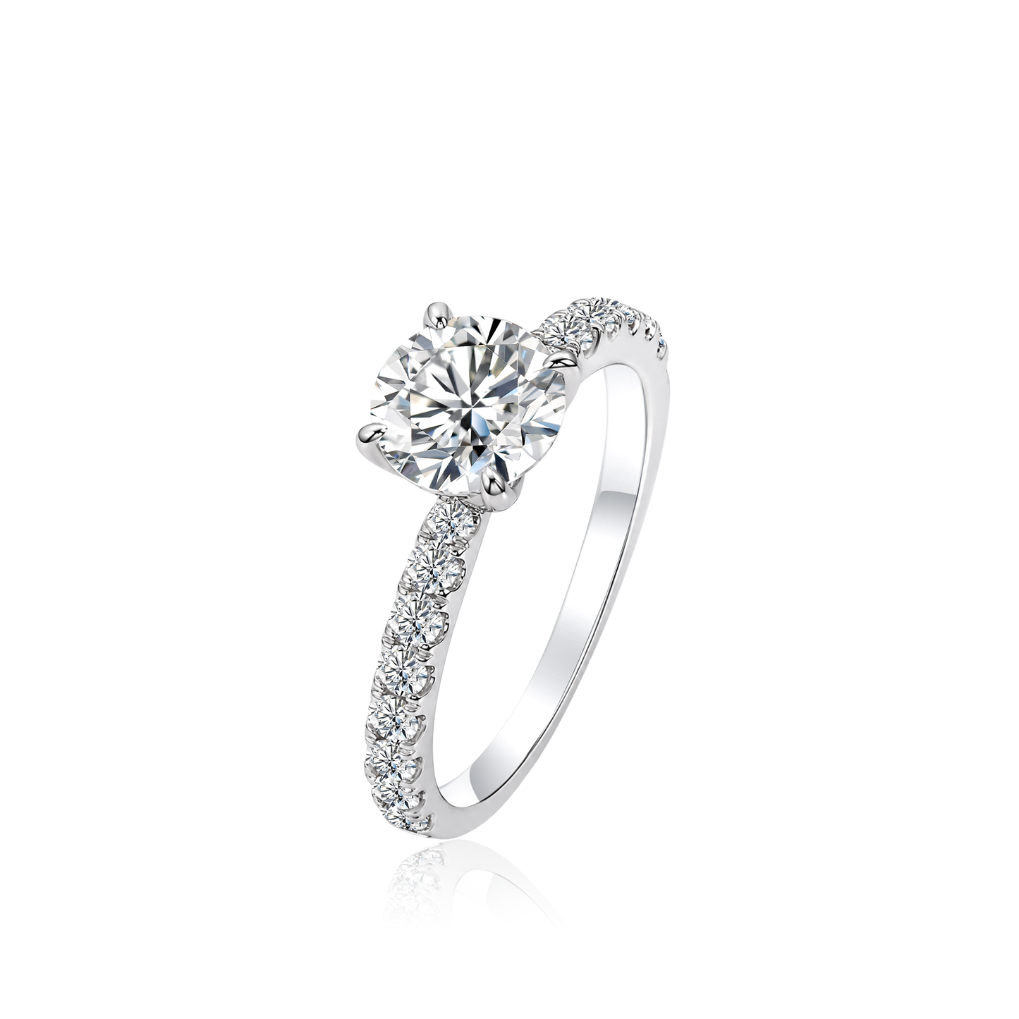 TDG 10K Gold Lab Grown Diamond Classic Solitaire Ring with Pavé Band – 1.2TCW±