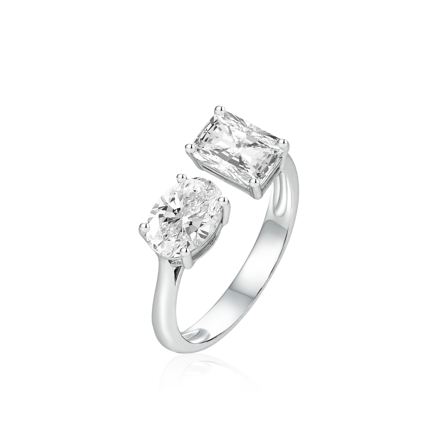 TDG 10K Gold Lab Grown Oval & Radiant Cut Diamond Toi et Moi Ring – 1.5TCW±