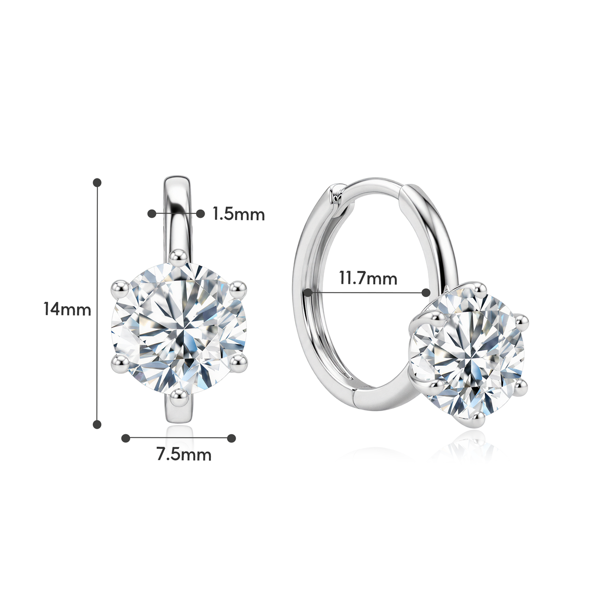 TDG 10K White Gold Lab-Grown Round Diamond Classic Hoop Earrings
