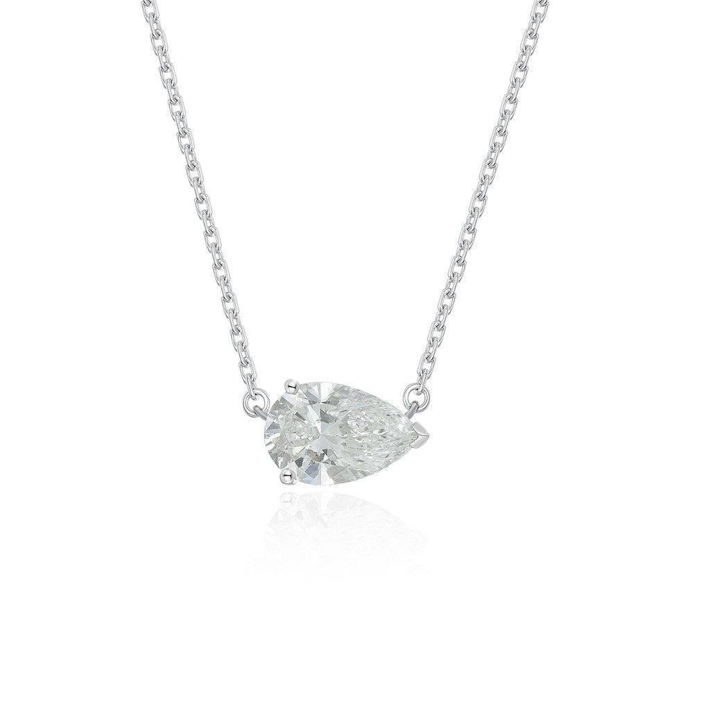 TDG 18K Gold Lab-Grown Pear Diamond Pendant Necklace with IGI Certification