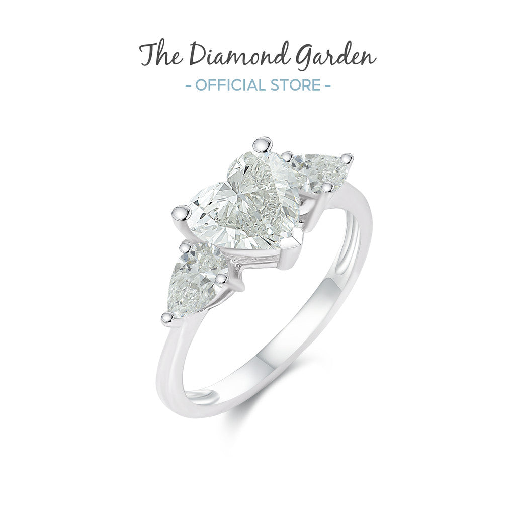 TDG 18K White Gold Lab-Grown Heart Diamond Ring with Side Pear Diamonds – IGI Certified