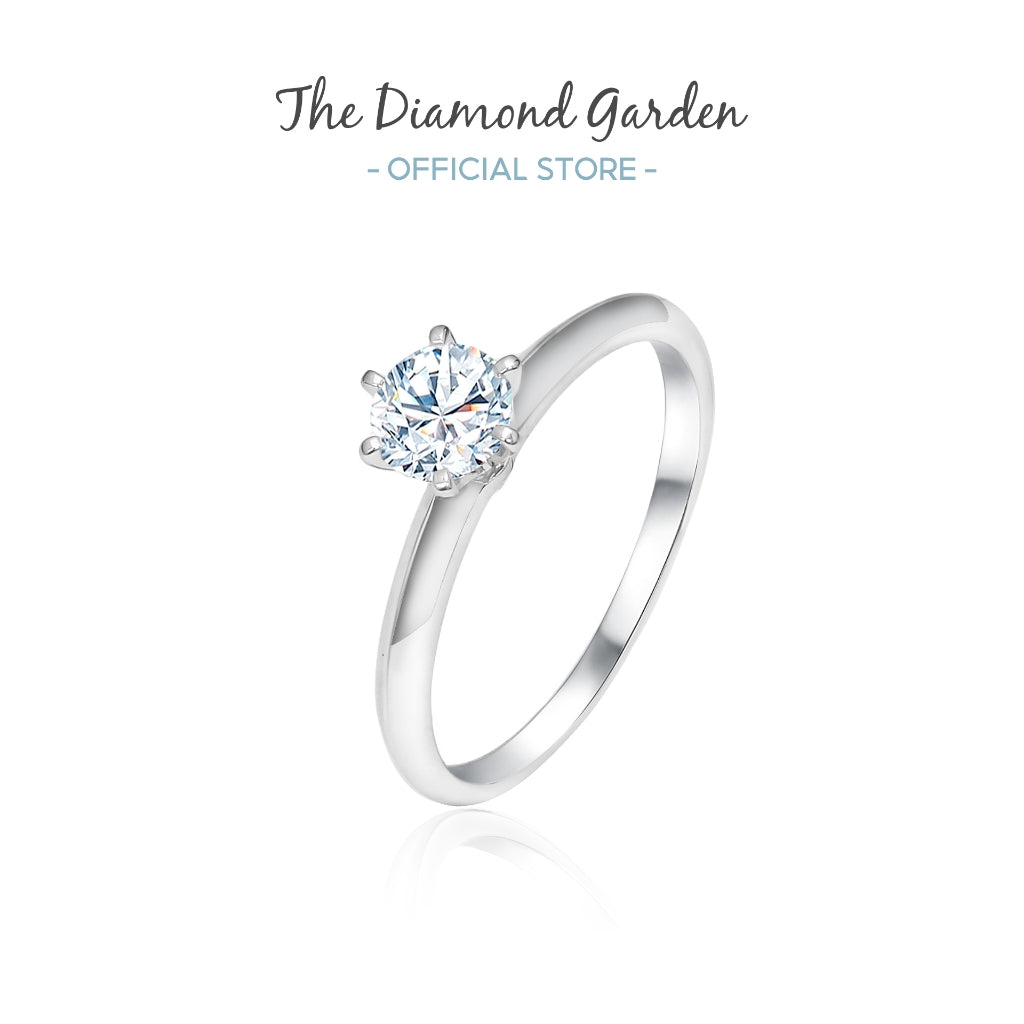 TDG 10K Gold Lab Grown 6 Prong Round Brilliant Diamond Ring