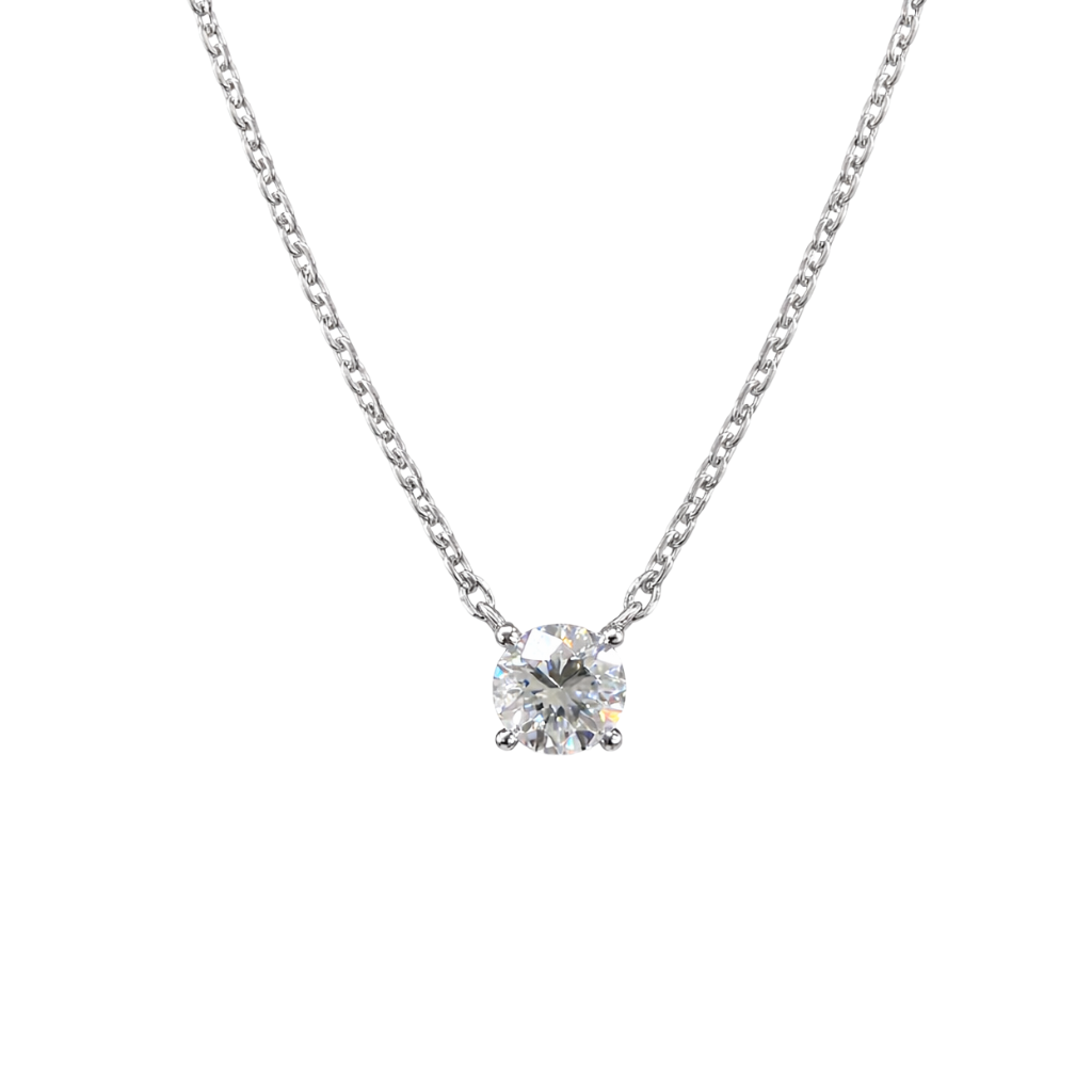 TDG 10K White Gold Round Brilliant Diamond Solitaire Pendant Necklace