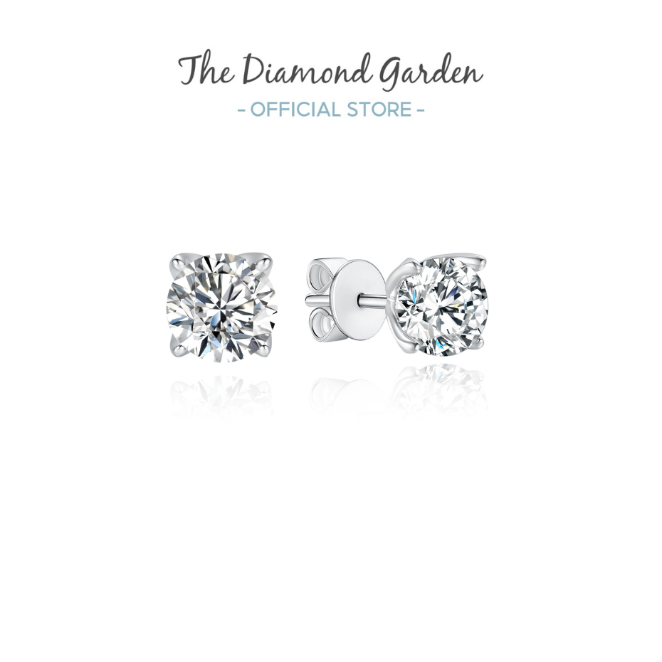 TDG 10K White Gold Lab-Grown Diamond Stud Earrings with 4-Prong Setting