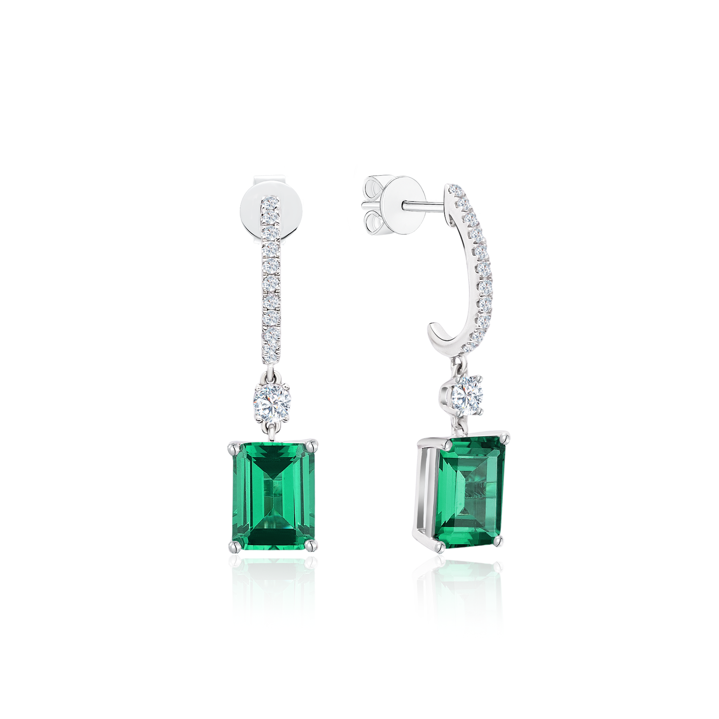 10K Gold Lab Grown Emerald Diamond Dangling Earring