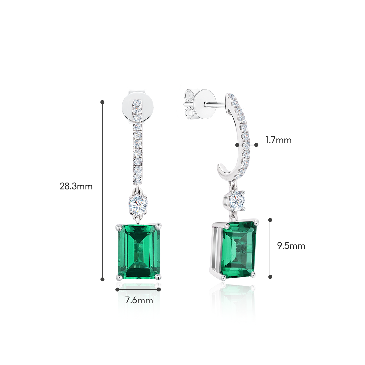 10K Gold Lab Grown Emerald Diamond Dangling Earring