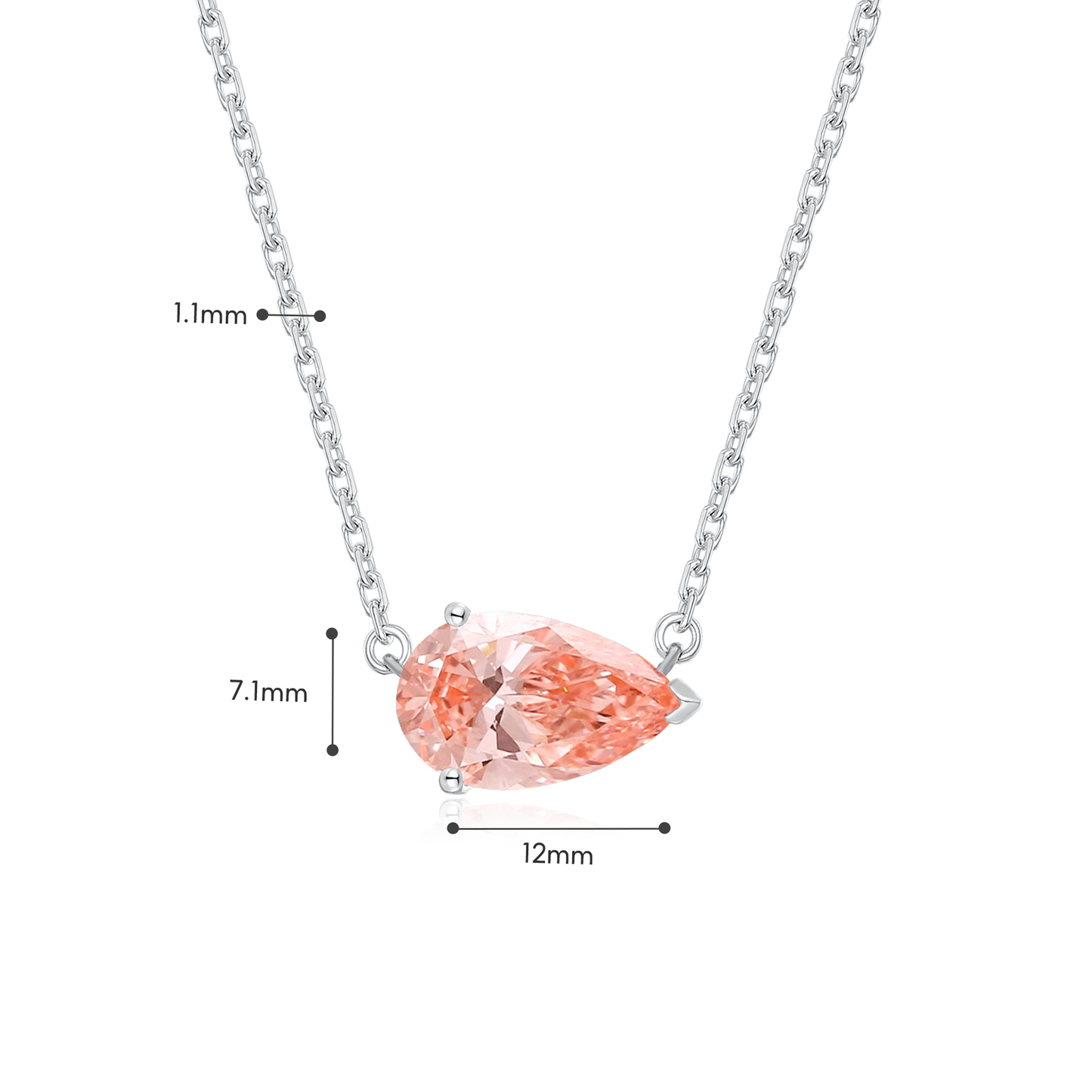 TDG 18K Gold Lab-Grown Diamond Pink Pear Pendant Necklace with IGI Certification