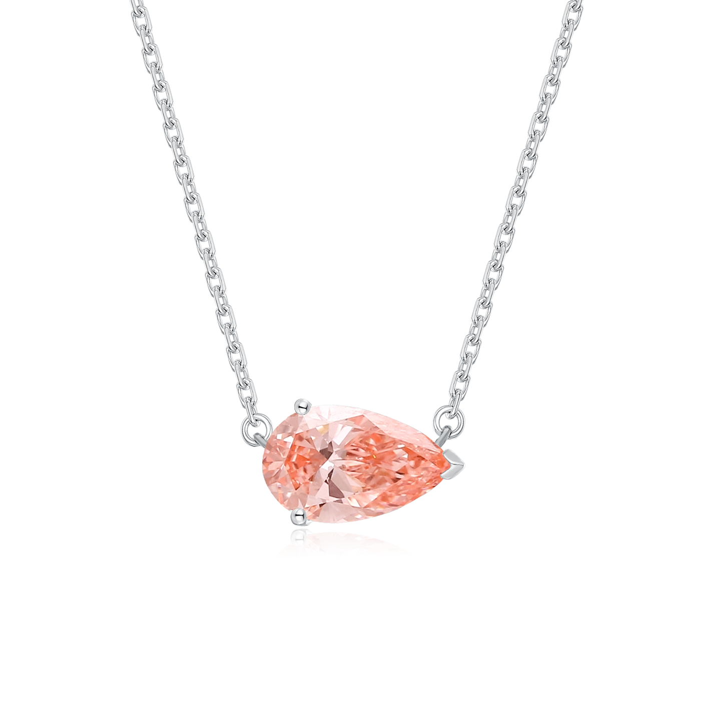 TDG 18K Gold Lab-Grown Diamond Pink Pear Pendant Necklace with IGI Certification