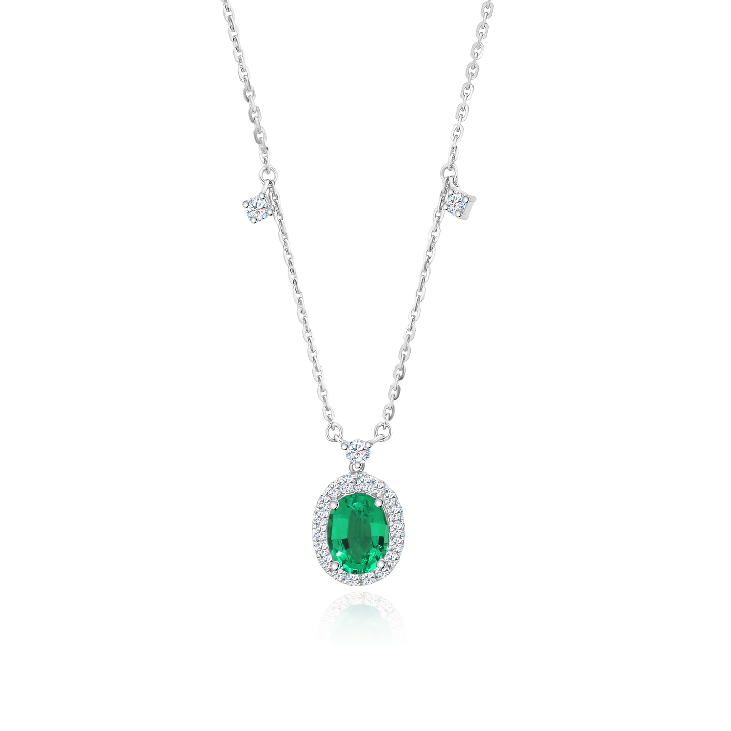 10K Gold Lab Grown Oval Shaped Gemstone Dangling Diamond Necklace