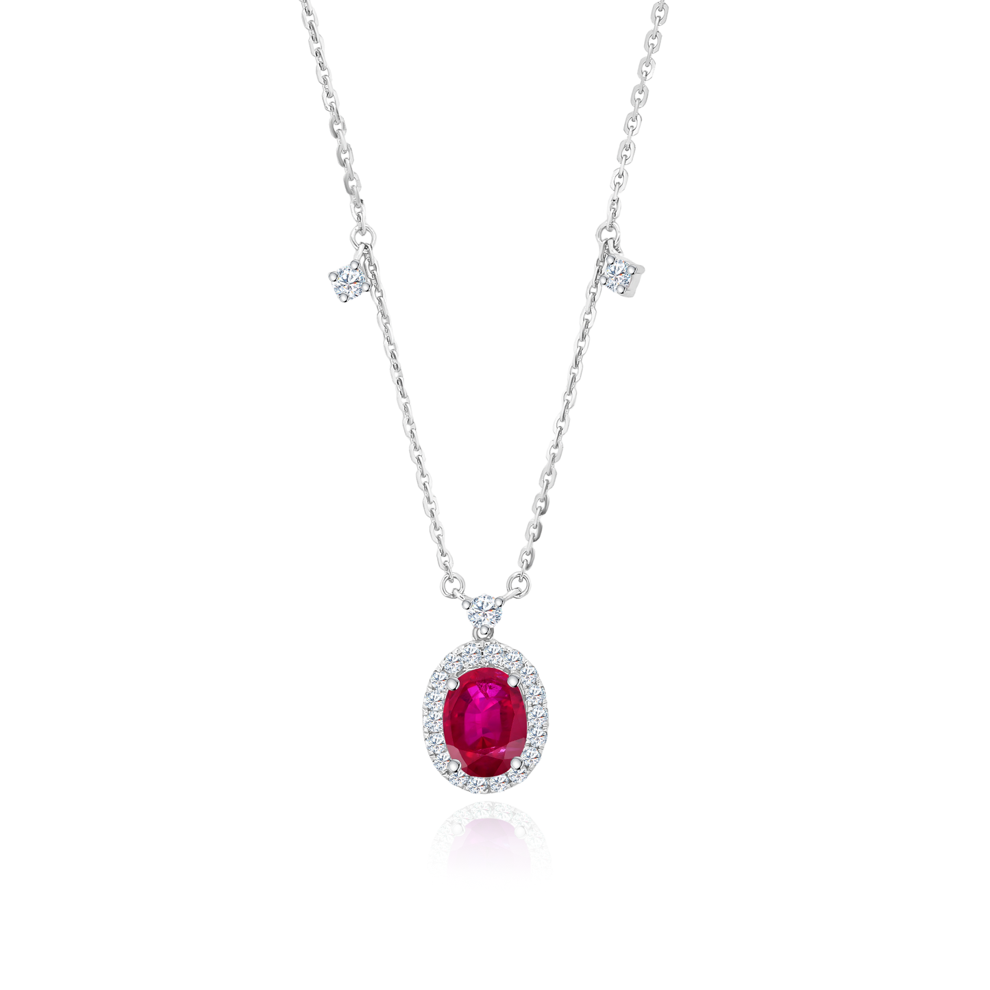 10K Gold Lab Grown Oval Shaped Gemstone Dangling Diamond Necklace