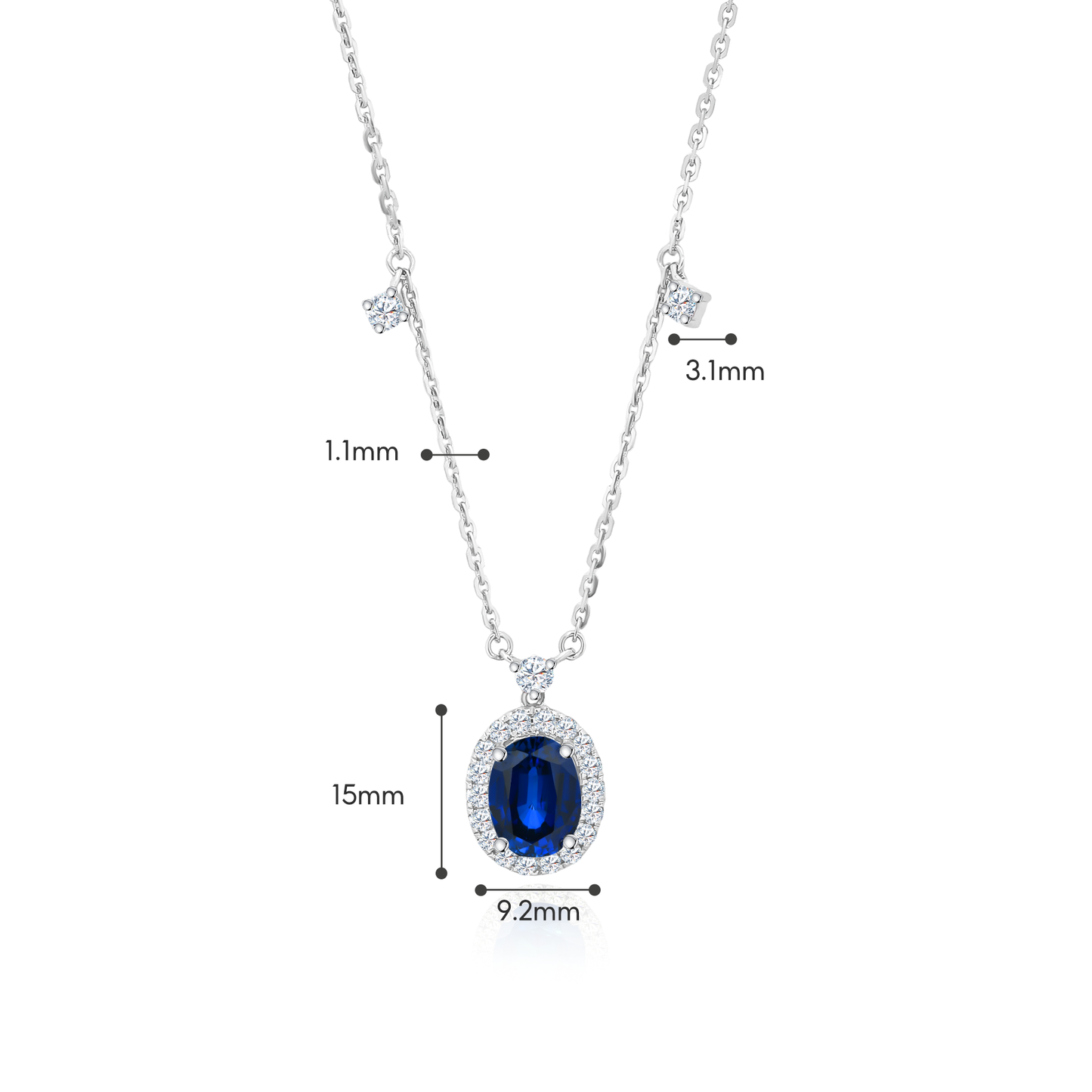 10K Gold Lab Grown Oval Shaped Gemstone Dangling Diamond Necklace
