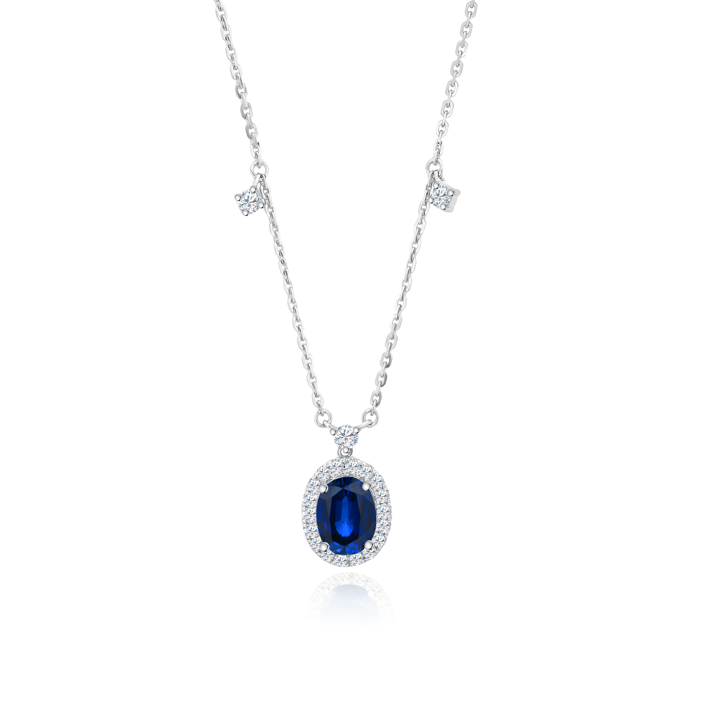 10K Gold Lab Grown Oval Shaped Gemstone Dangling Diamond Necklace