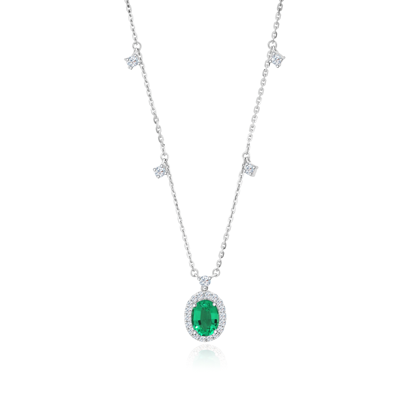 10K Gold Lab Grown Oval Shaped Gemstone Dangling Diamond Necklace