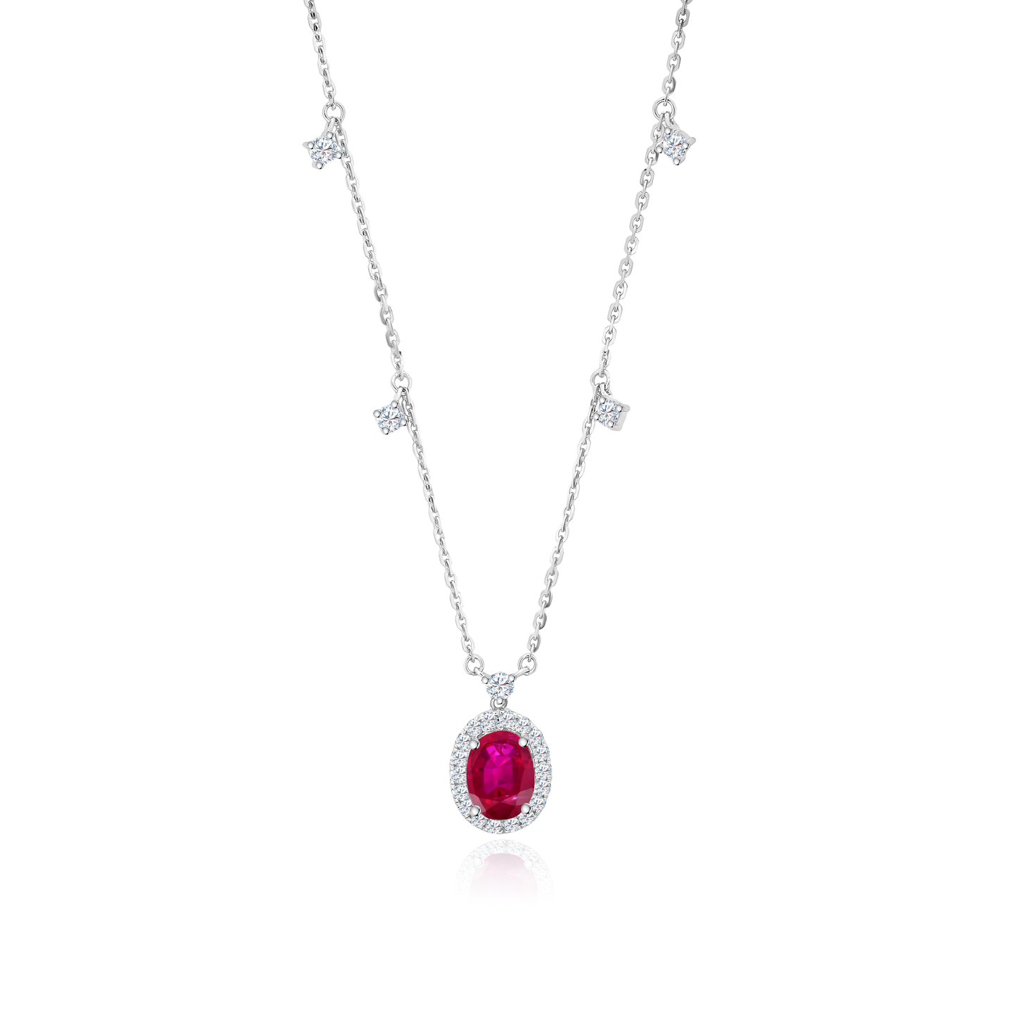 10K Gold Lab Grown Oval Shaped Gemstone Dangling Diamond Necklace