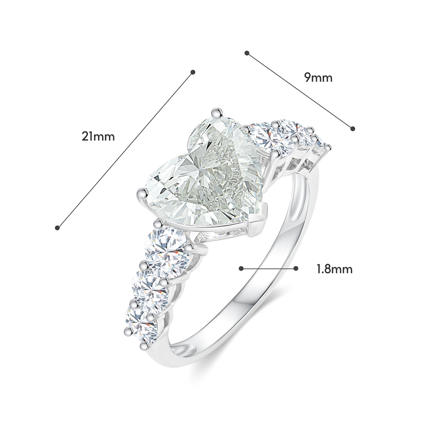TDG 18K Gold Lab-Grown Heart-Shaped Diamond Ring with Round Brilliant Accents and IGI Certificate