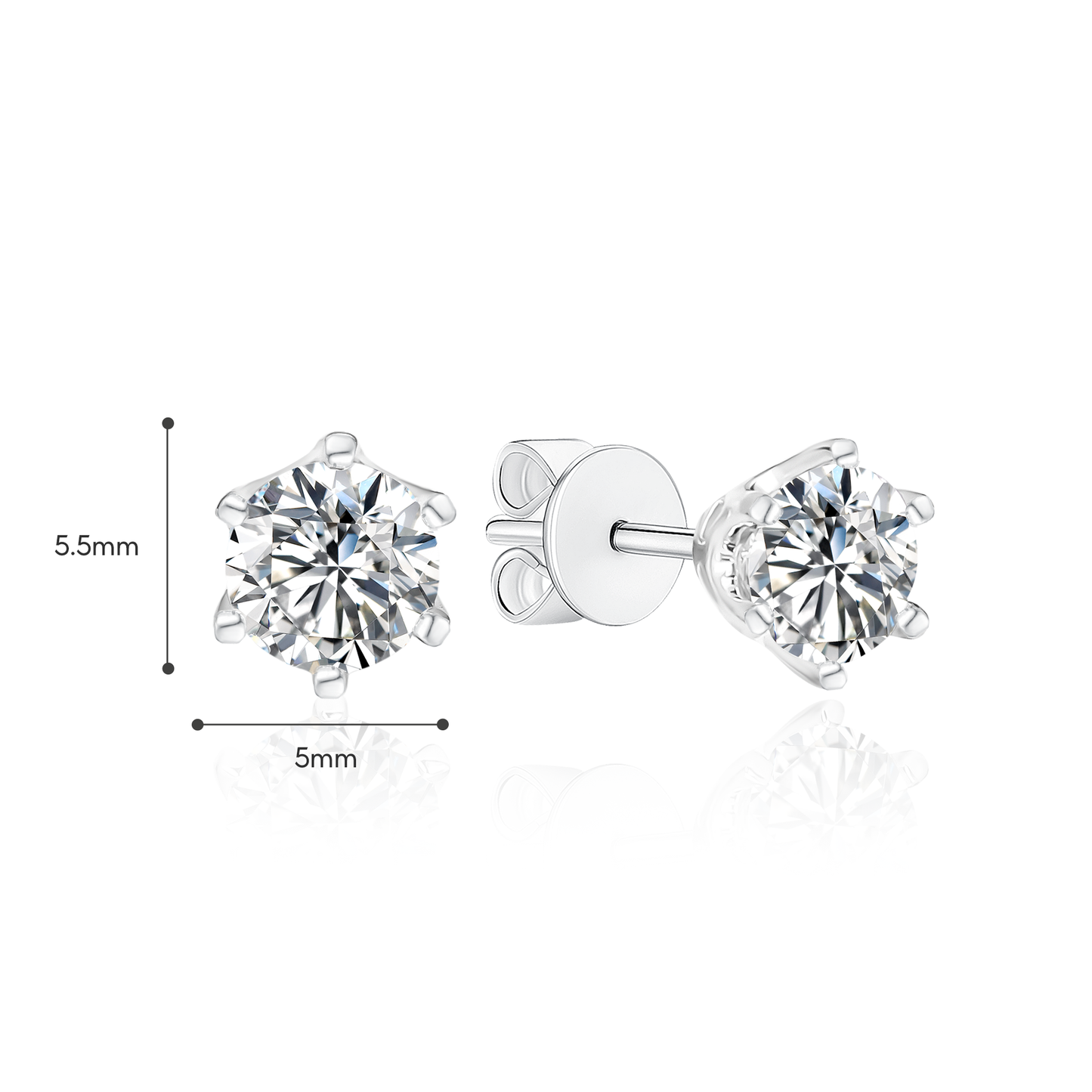 TDG 10K Gold Lab-Grown Diamond 5-Prong Solitaire Stud Earrings