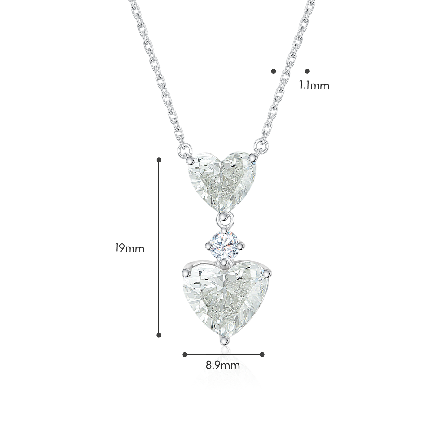 TDG 18K Gold Lab Grown Double Heart Diamond Necklace with IGI Certificate