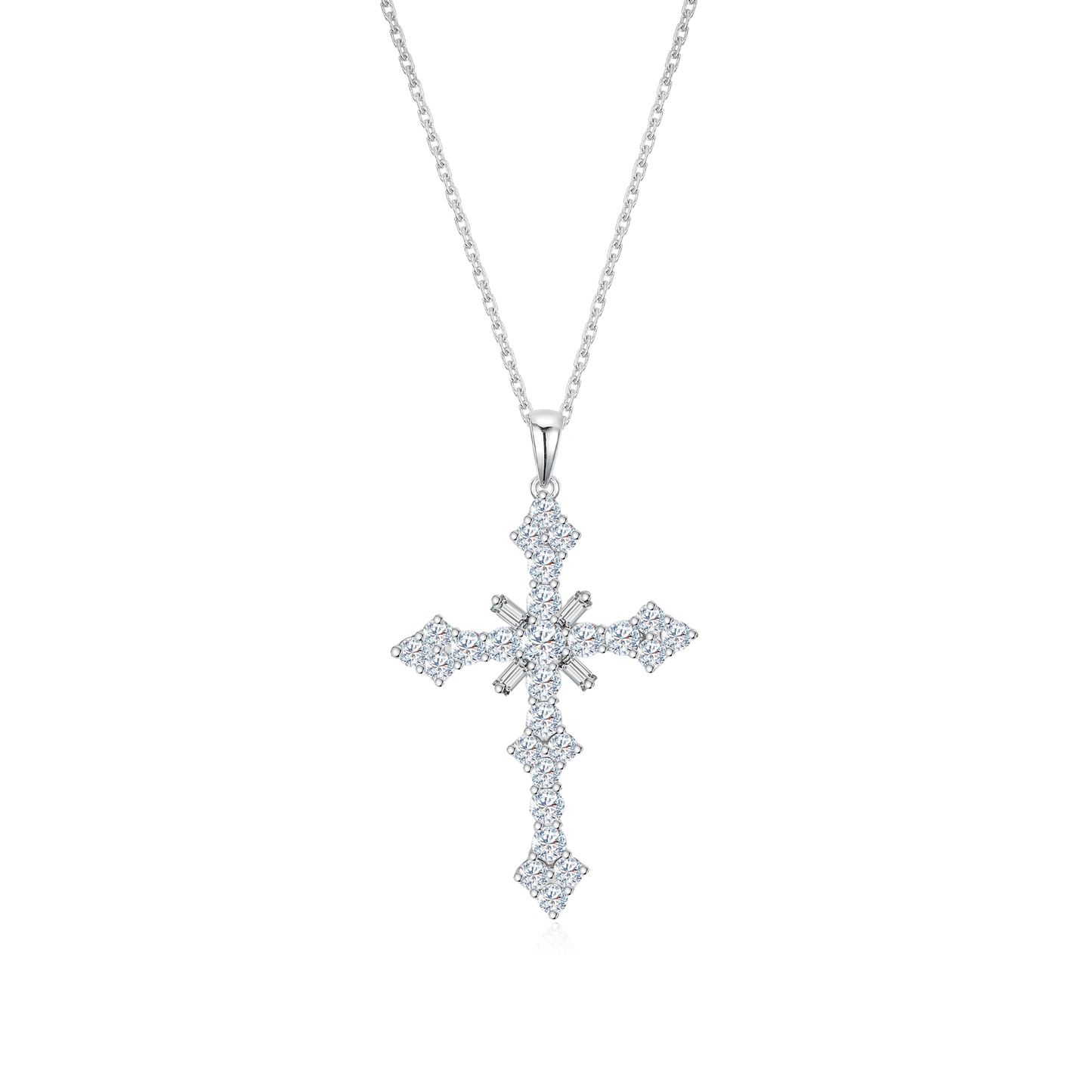TDG 10K Gold Lab-Grown Diamond Cross Pendant Necklace