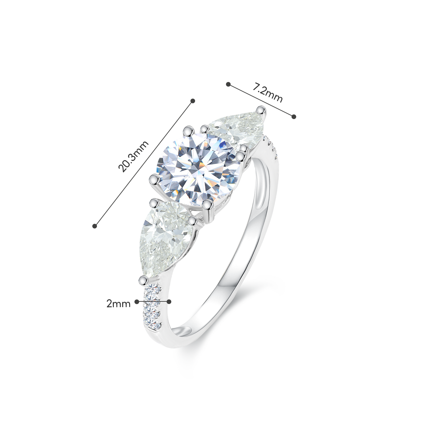 TDG 18K Gold Lab-Grown Three-Stone Diamond Ring with Pear Side Diamonds �����ï¿