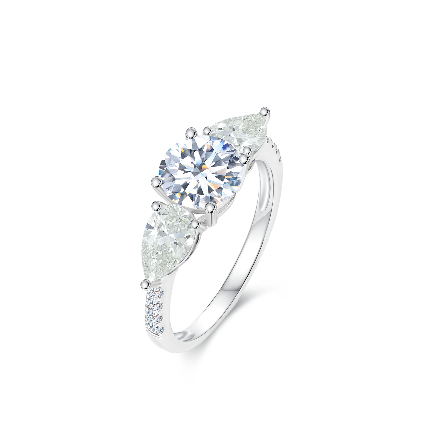 TDG 18K Gold Lab-Grown Three-Stone Diamond Ring with Pear Side Diamonds �����ï¿