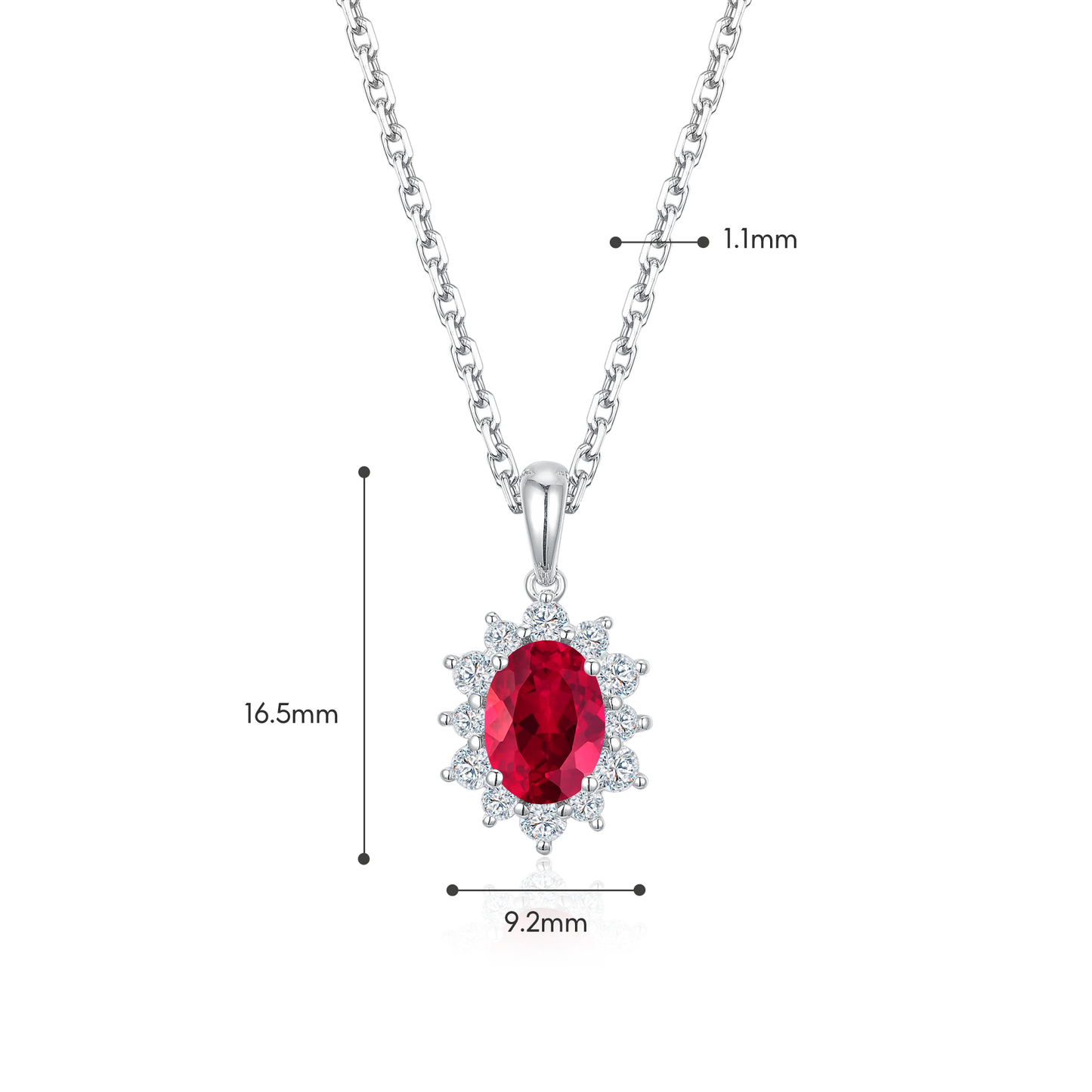 TDG 10K White Gold Lab-Grown Ruby & Diamond Halo Pendant Necklace