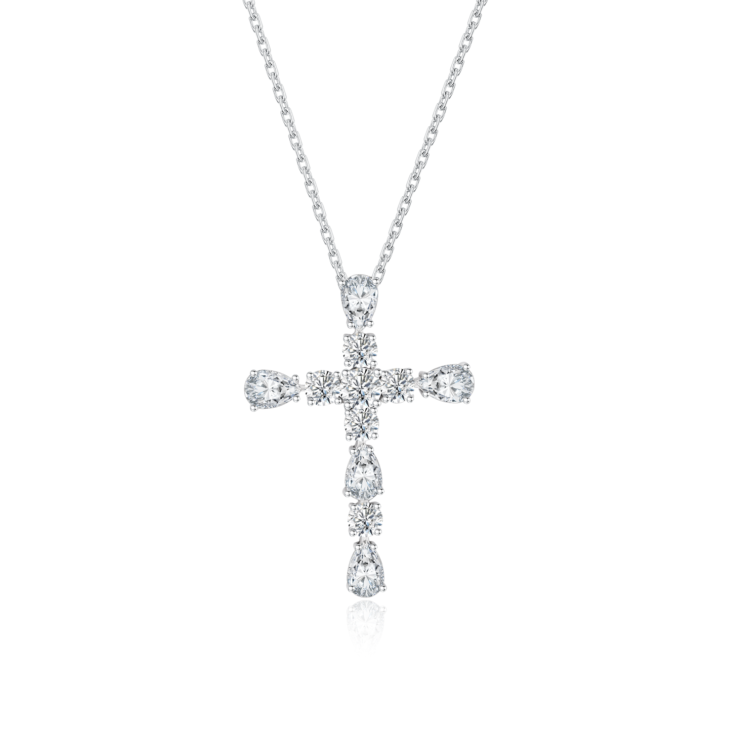 TDG 10K White Gold Lab-Grown Diamond Cross Pendant Necklace
