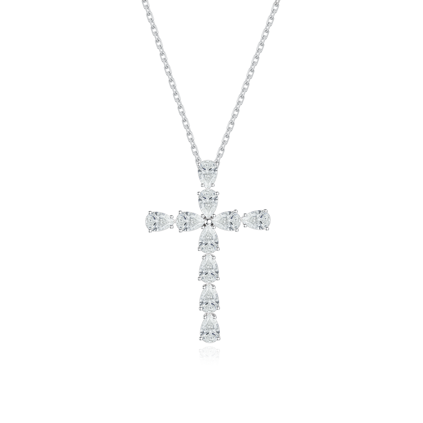 TDG 10K White Gold Lab-Grown Diamond Pear-Cut Cross Pendant Necklace
