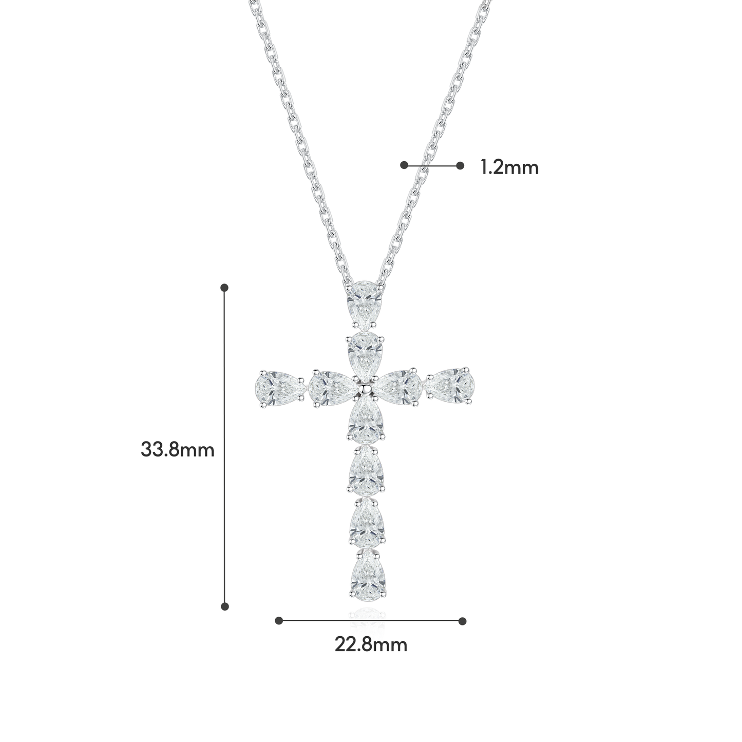 TDG 10K White Gold Lab-Grown Diamond Pear-Cut Cross Pendant Necklace