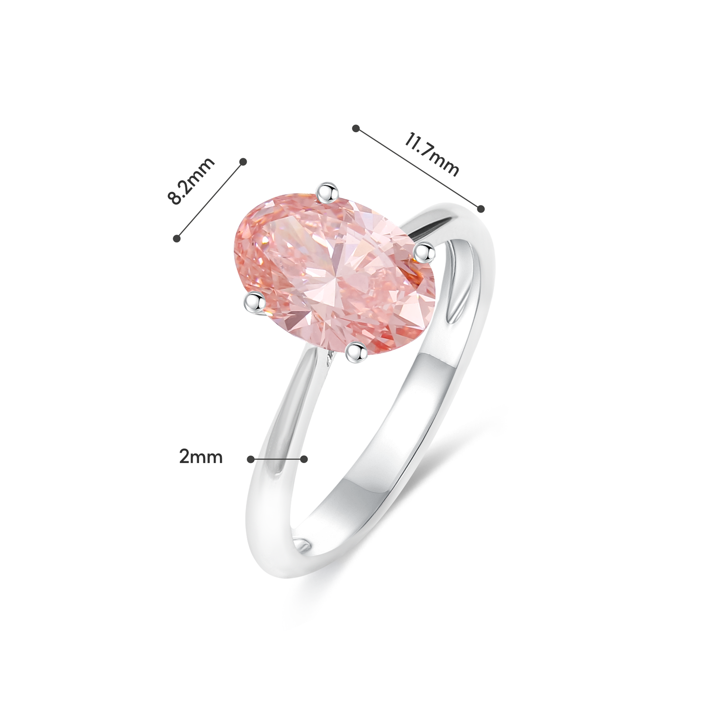 TDG 18K Lab-Grown Pink Oval Bowtie Effect Diamond Ring