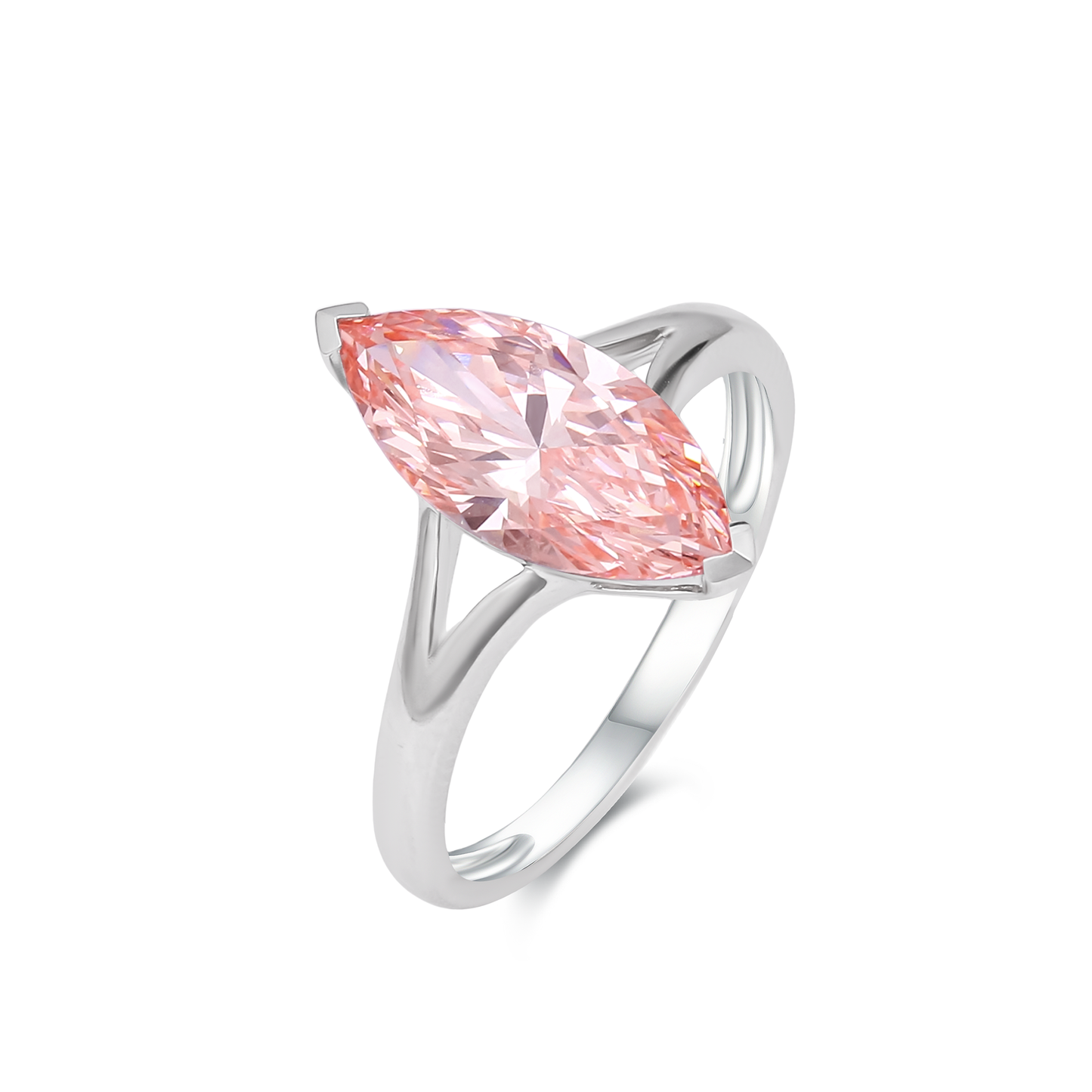 TDG 18K Gold Lab-Grown Marquise Cut Pink Bowtie Effect Diamond Ring with IGI Certificate