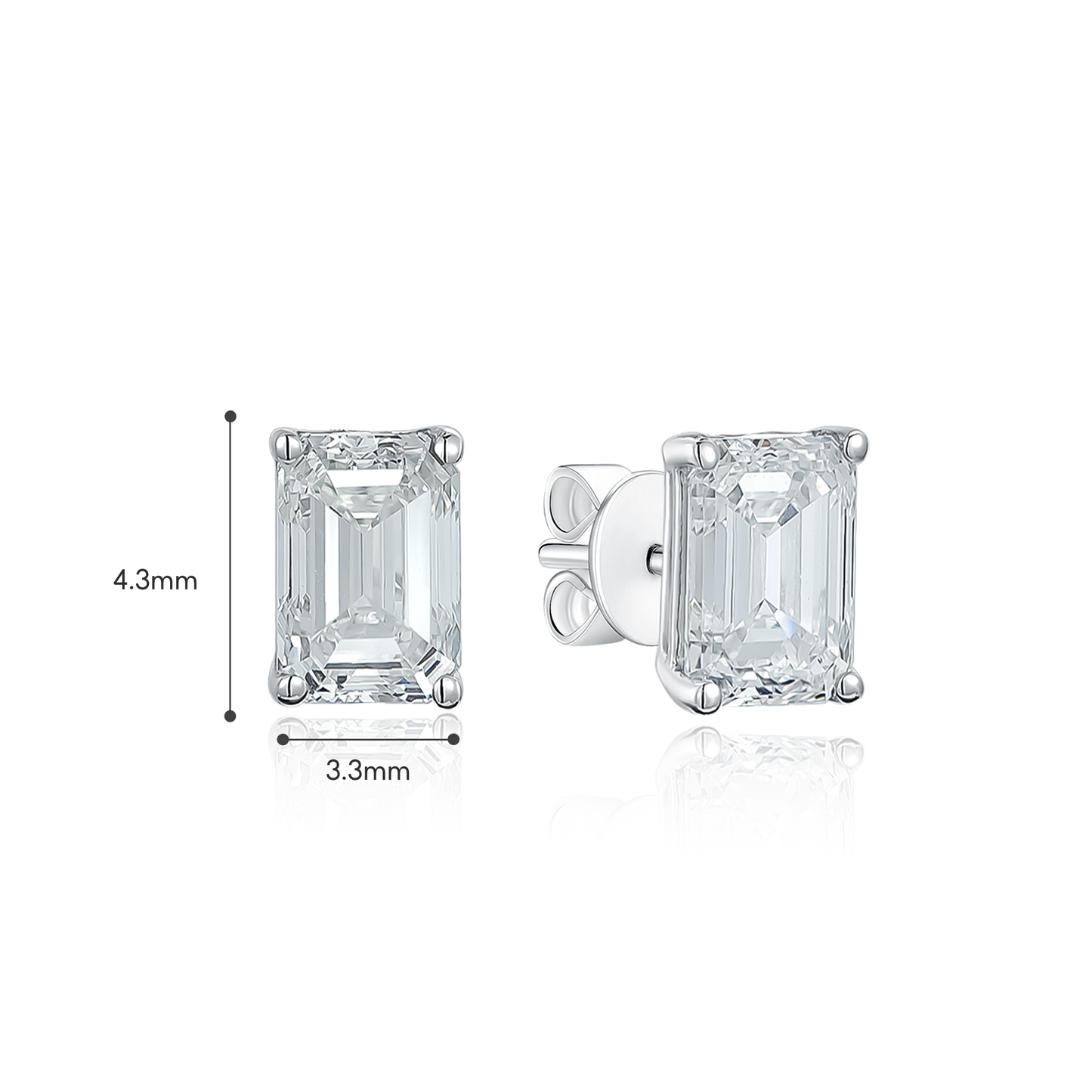 TDG 10K White Gold Lab-Grown Emerald Cut Diamond Stud Earrings