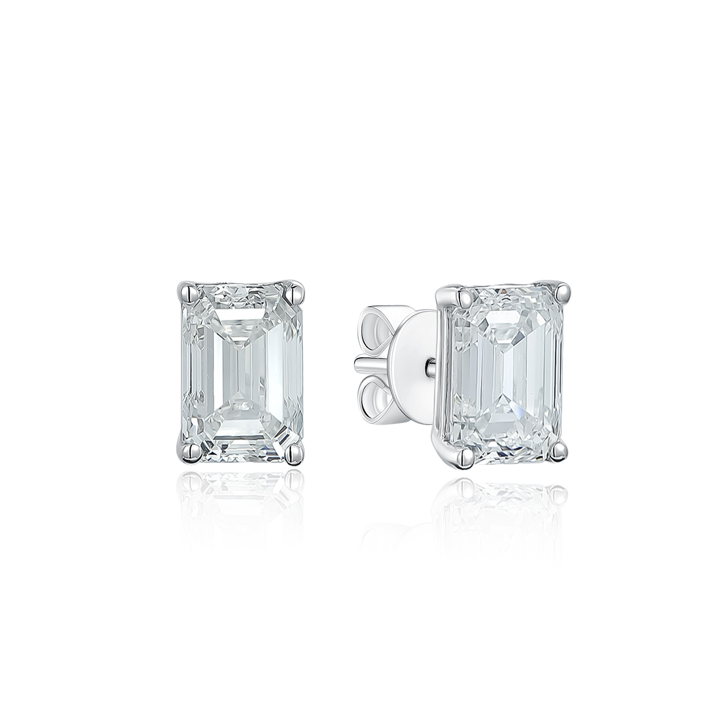 TDG 10K White Gold Lab-Grown Emerald Cut Diamond Stud Earrings