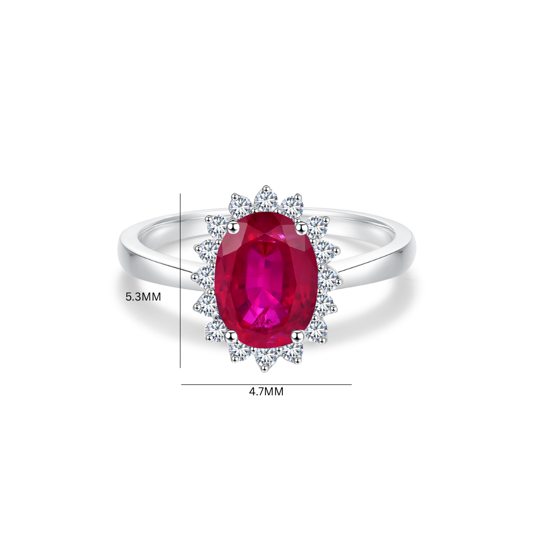 TDG 10K White Gold Lab-Grown Emerald & Ruby Oval Halo Rings