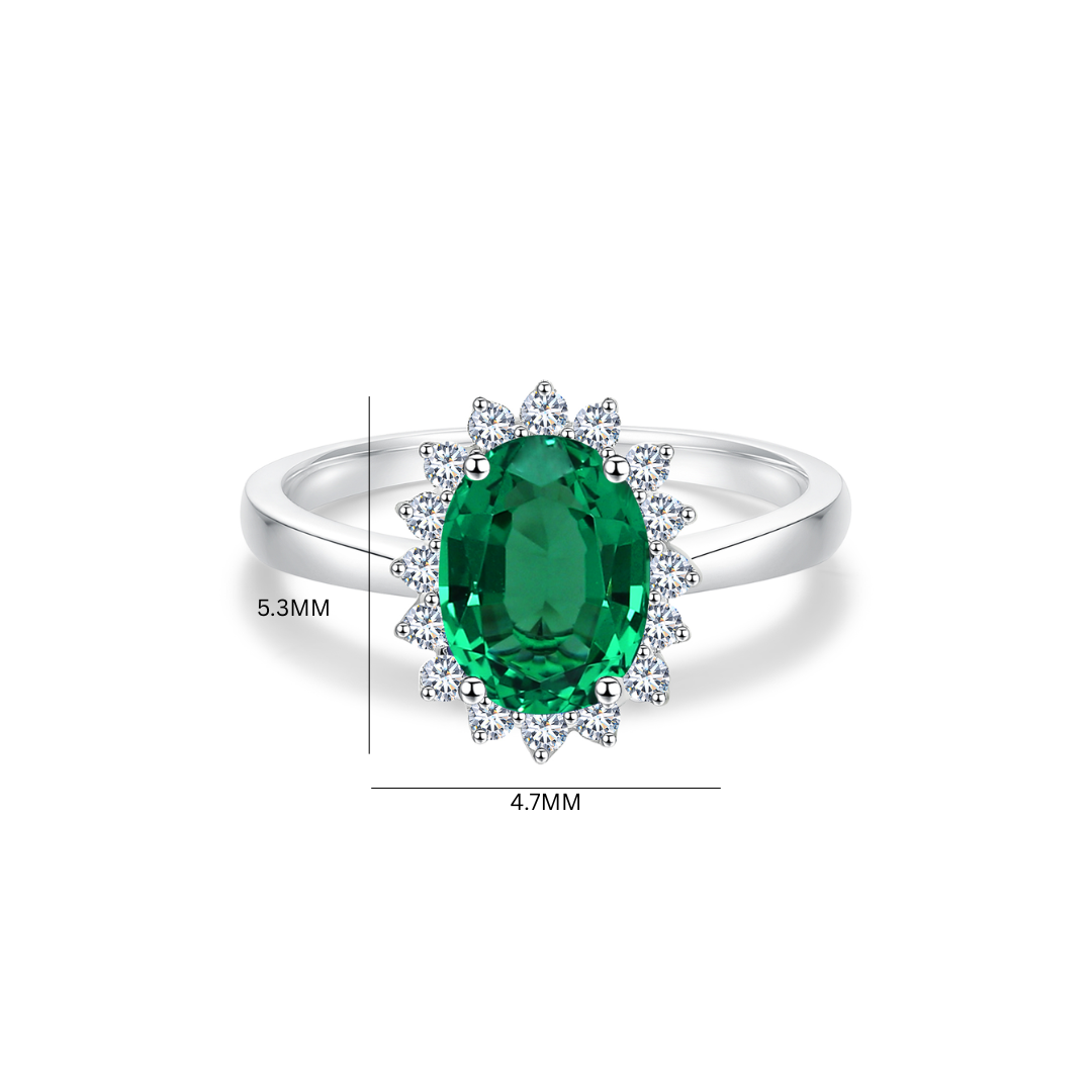 TDG 10K White Gold Lab-Grown Emerald & Ruby Oval Halo Rings