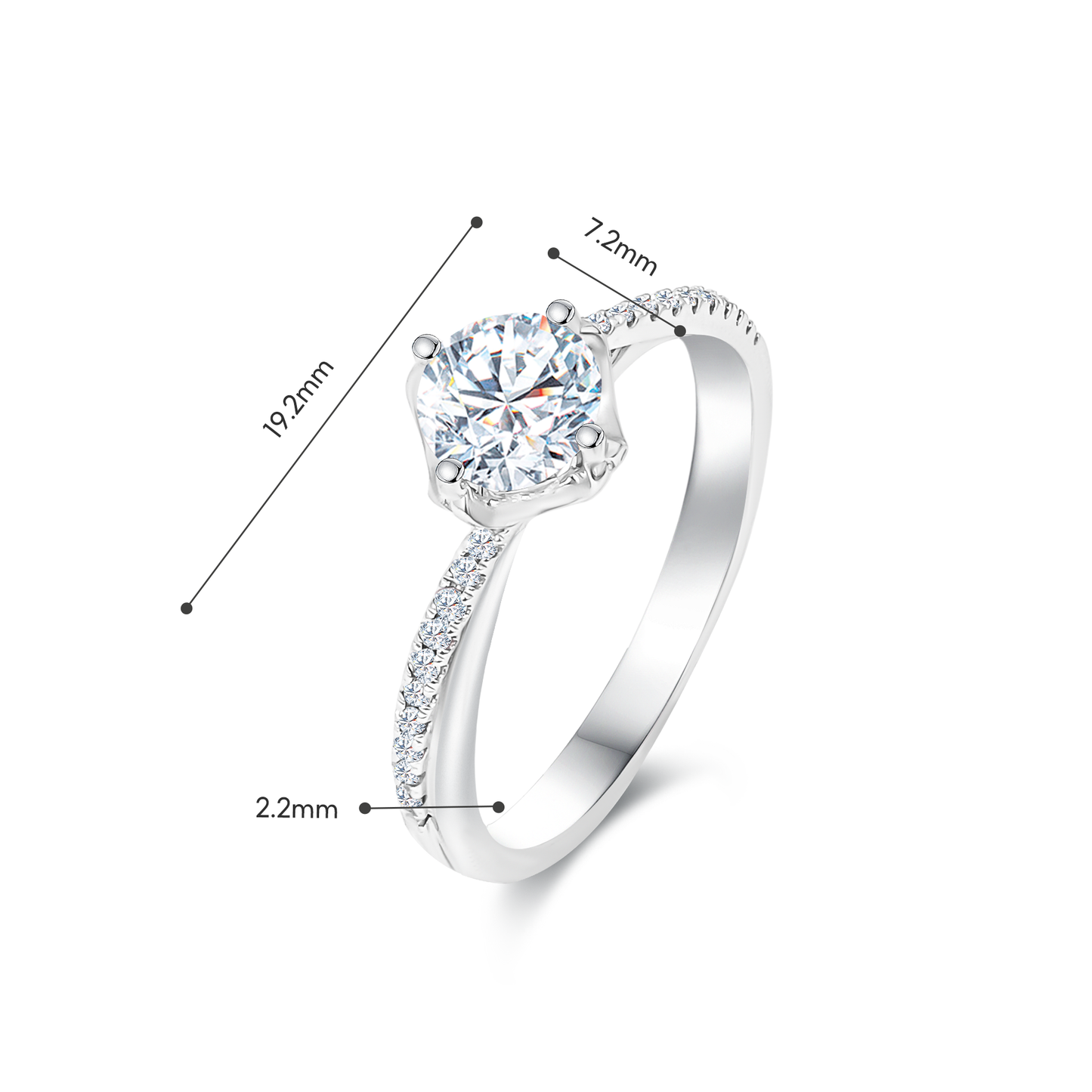 TDG 10K White Gold Lab-Grown Diamond Solitaire Ring with Pavé Band