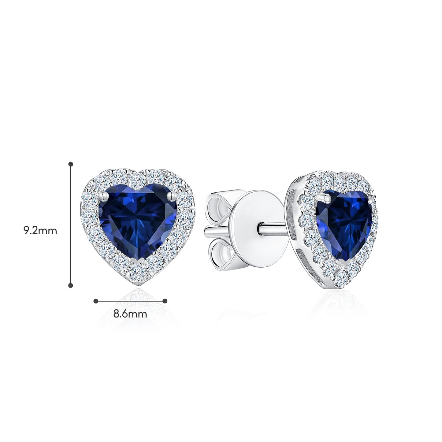 TDG 10K White Gold Lab-Grown Blue Sapphire Heart-Cut Diamond Stud Earrings
