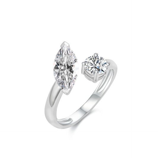 TDG 10K White Gold Lab-Grown Marquise & Round Diamond Bypass Ring