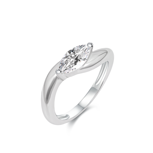TDG 10K White Gold Lab-Grown Marquise Diamond Solitaire Ring