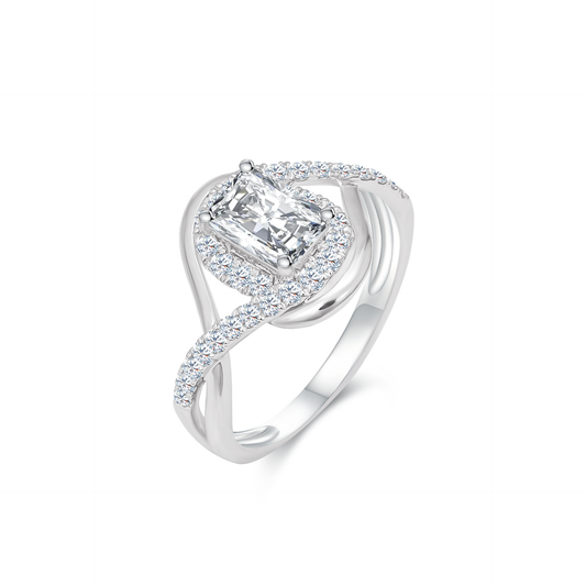 TDG 10K White Gold Lab-Grown Cushion Cut Diamond Swirl Ring