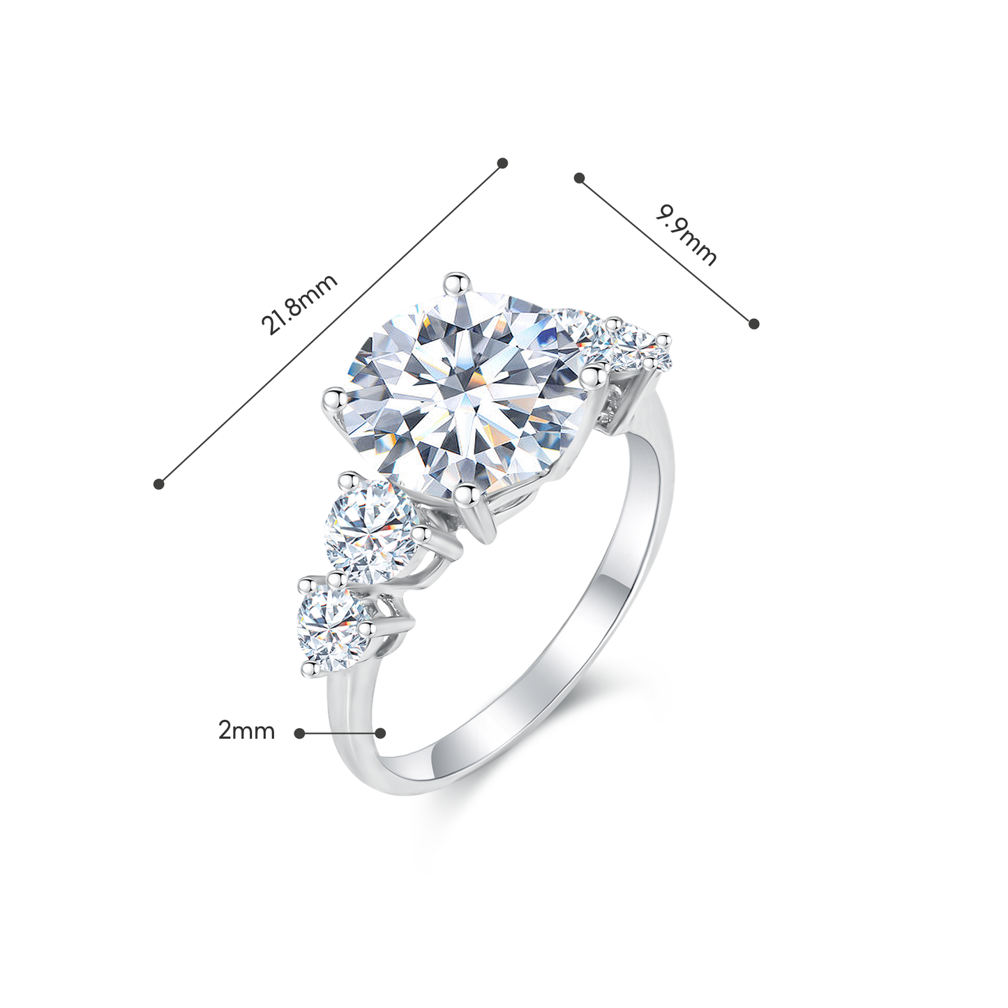 TDG 18K White Gold Lab-Grown Round Brilliant Cut Diamond Ring with IGI Certificate – Multi-Stone Design