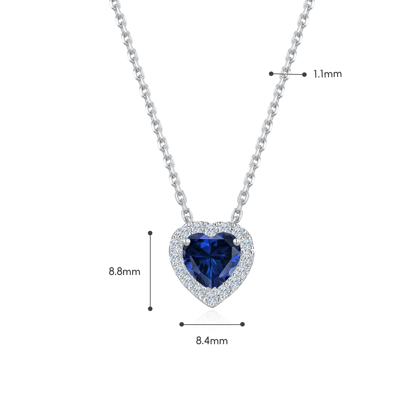 TDG 10K White Gold Lab-Grown Blue Sapphire Heart Pendant Necklace