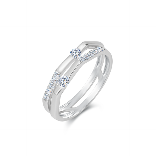 TDG 10K White Gold Lab-Grown Diamond Double Row Open Band Ring