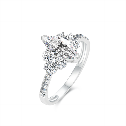 TDG 10K White Gold Lab-Grown Marquise Cut Diamond Cluster Ring