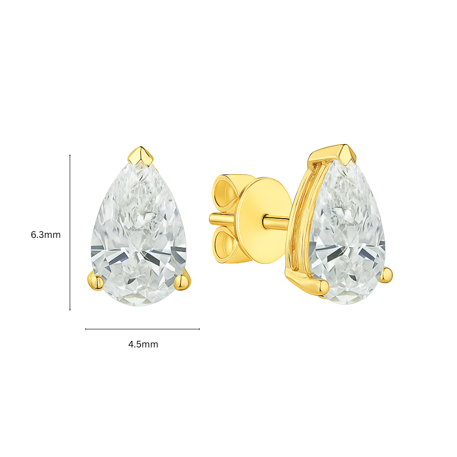 TDG 10K Yellow Gold Lab-Grown Pear Shape Diamond Stud Earrings