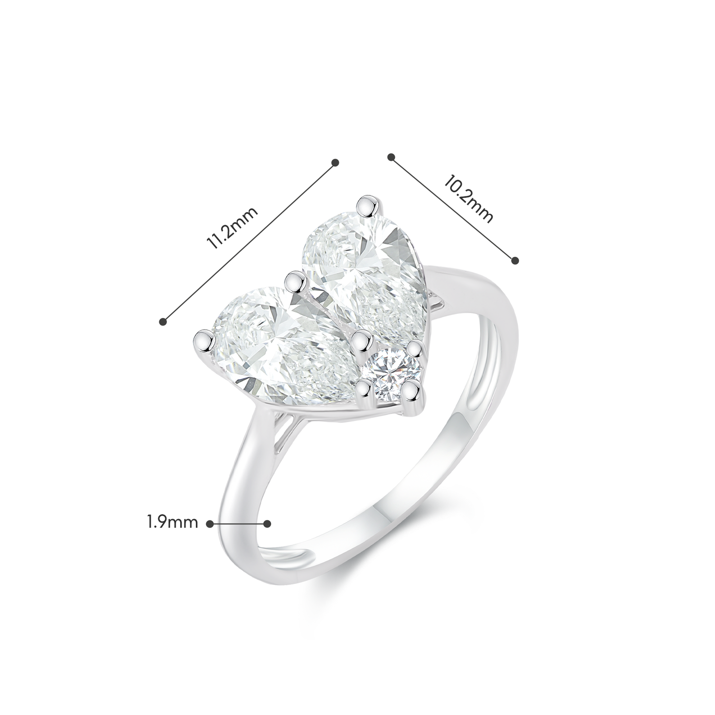 TDG 10K White Gold Lab-Grown Heart-Shaped Diamond Ring