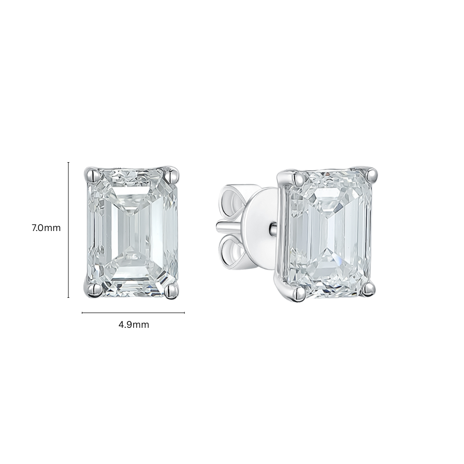TDG 10K White Gold Lab Grown Emerald Cut Diamond Stud Earring