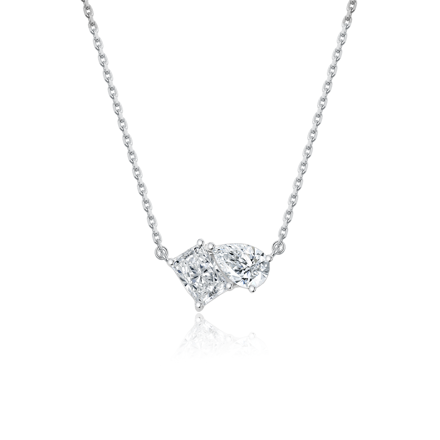 TDG 10K White Gold Lab-Grown Radiant/Emerald & Pear Cut Two-Stone Diamond Necklace